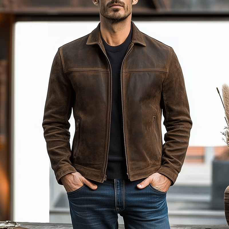 Weston Men’s Leather Jacket – Slim Fit Zipper Design with Classic Detailing