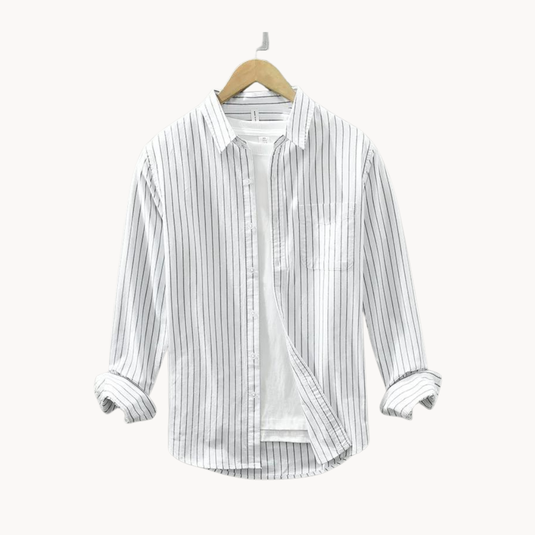 Rigor Cotton Stripe Men’s Long Sleeve Shirt – Tailored Lightweight Summer Shirt