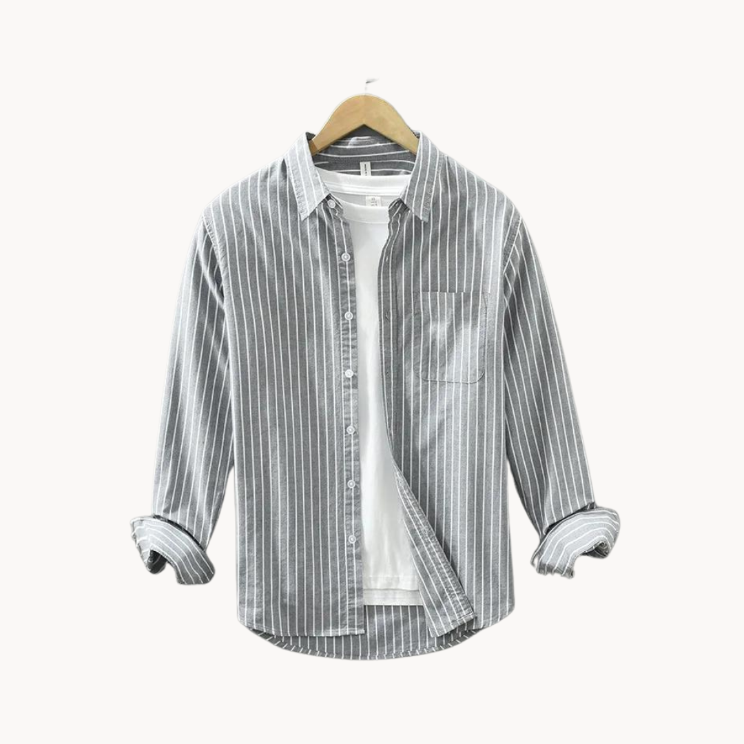 Rigor Cotton Stripe Men’s Long Sleeve Shirt – Tailored Lightweight Summer Shirt