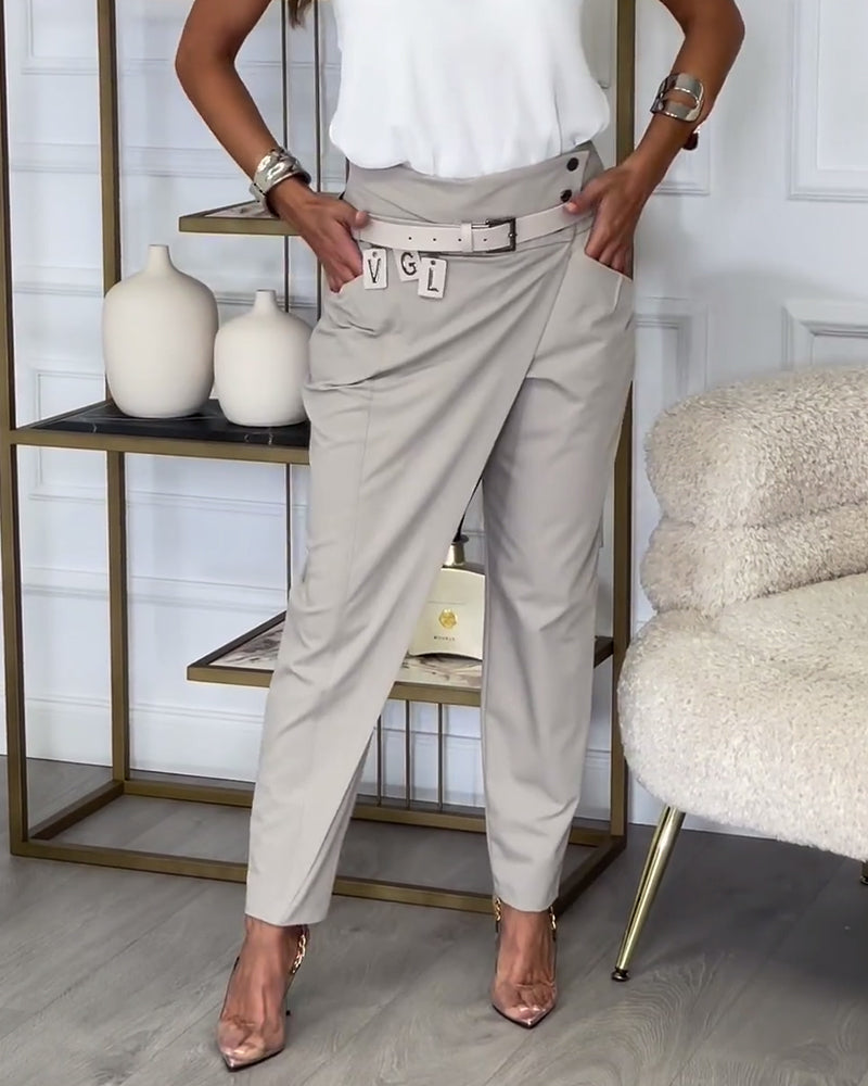 Kingston Trendy Patchwork Belted Pants