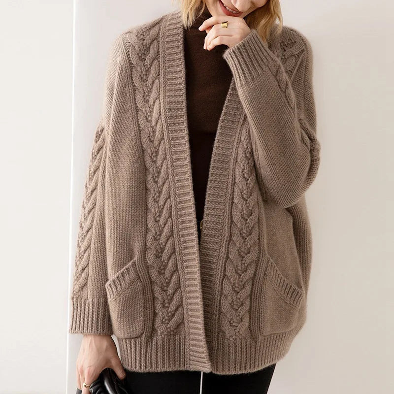 Estella Women’s Cable Knit Cardigan – Chunky Cotton Knit with Oversized Fit