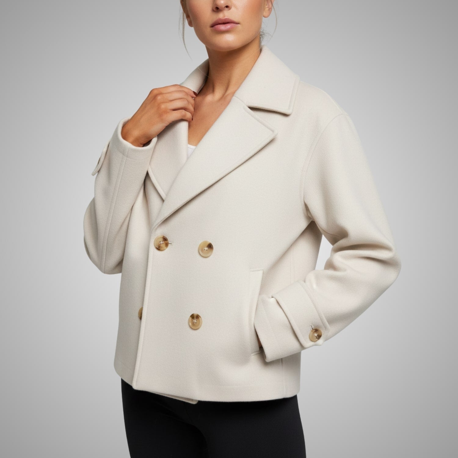 Noemi Women’s Trench Coat – Double-Breasted Cropped Cotton-Blend Jacket