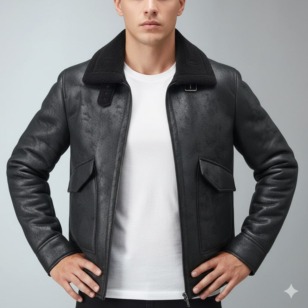 Harlan Men’s Shearling Coat – Suede-Style Winter Jacket for Extreme Cold