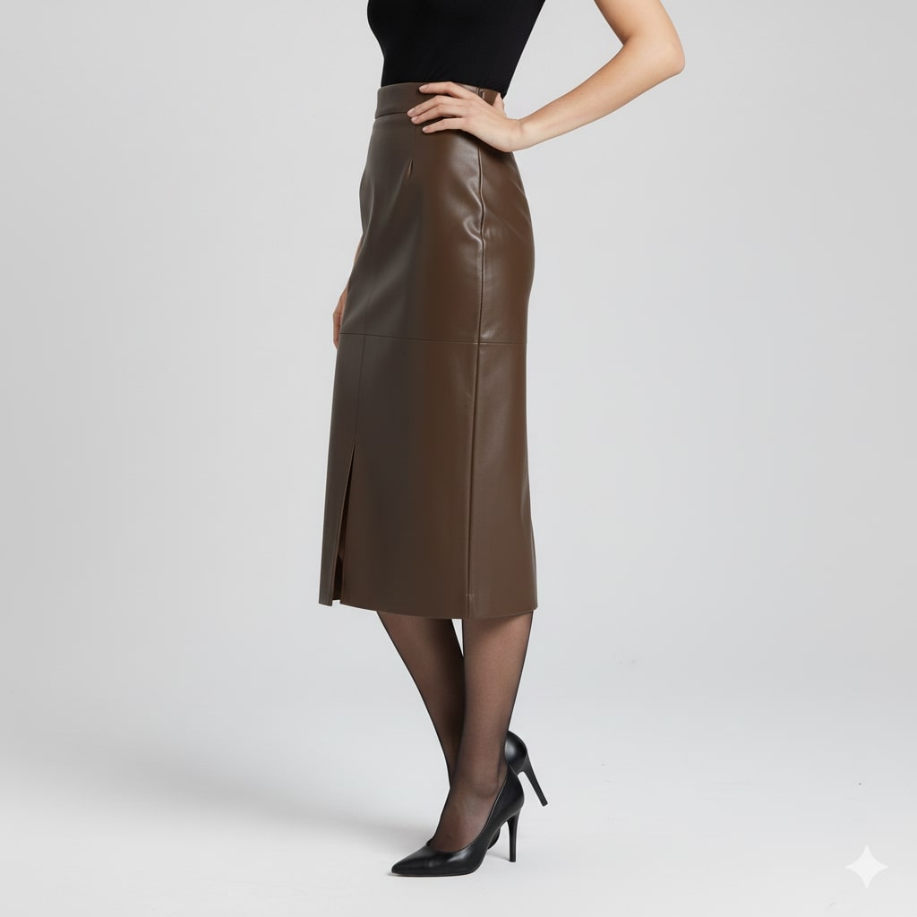 Darla Women’s Leather Pencil Skirt – High-Waist Slim Fit Leather Skirt