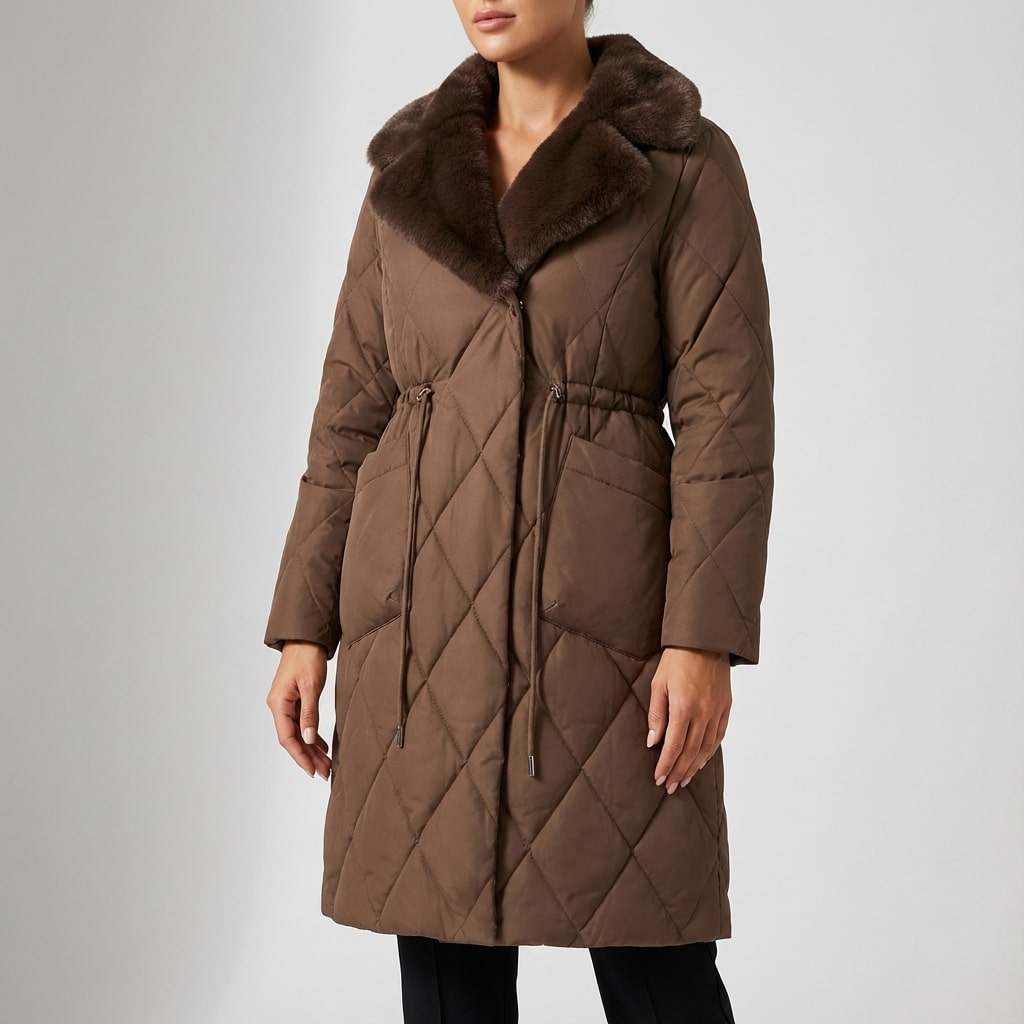 Briggitte Women's Winter Coat – Adjustable Waist with Fur Collar