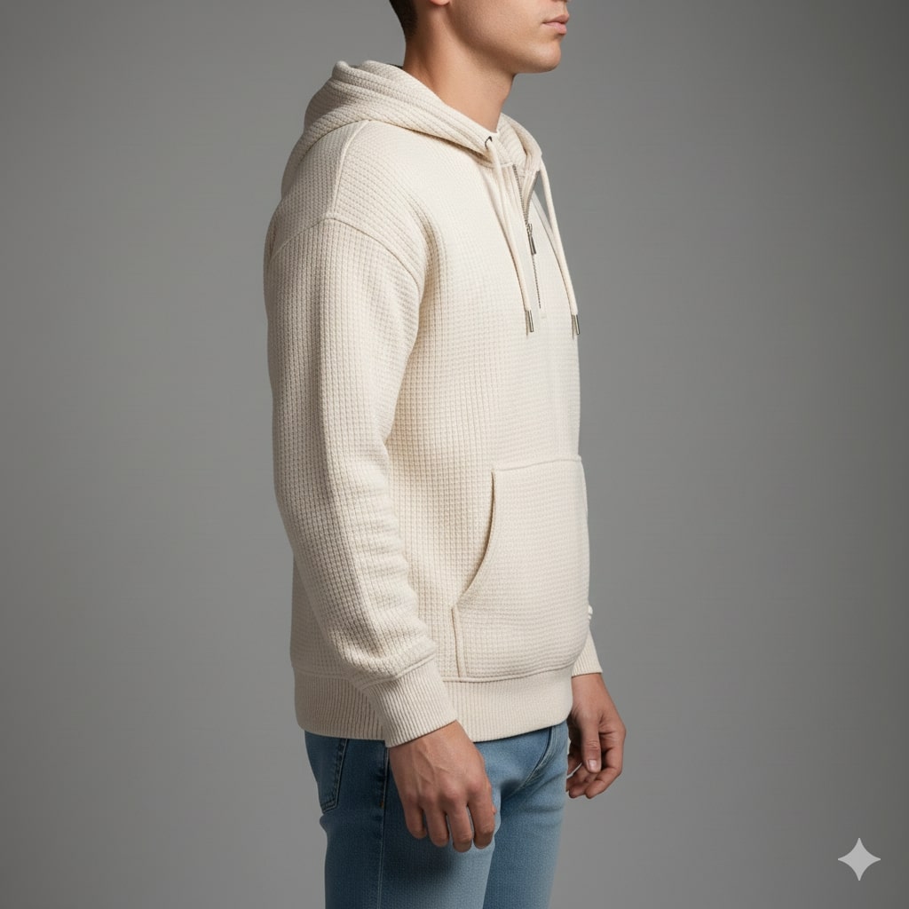 Charles Men’s Waffle Hoodie – Soft Waffle-Knit Half-Zip Sweater for Casual Layering