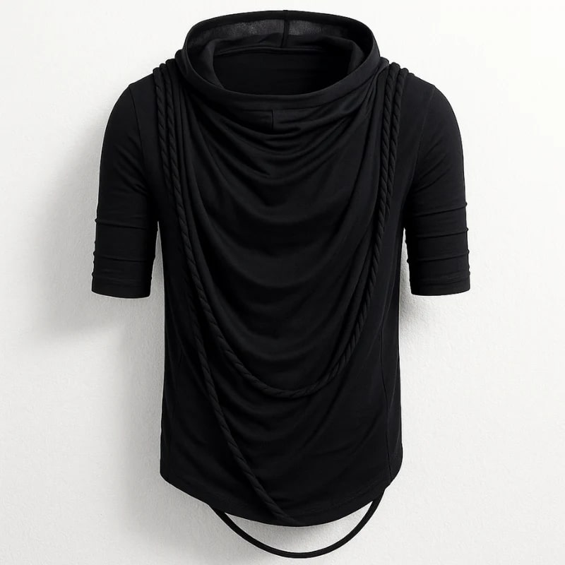 Ameer Men’s Hooded Shirt – Stretch-Knit Cotton with Asymmetrical Hem