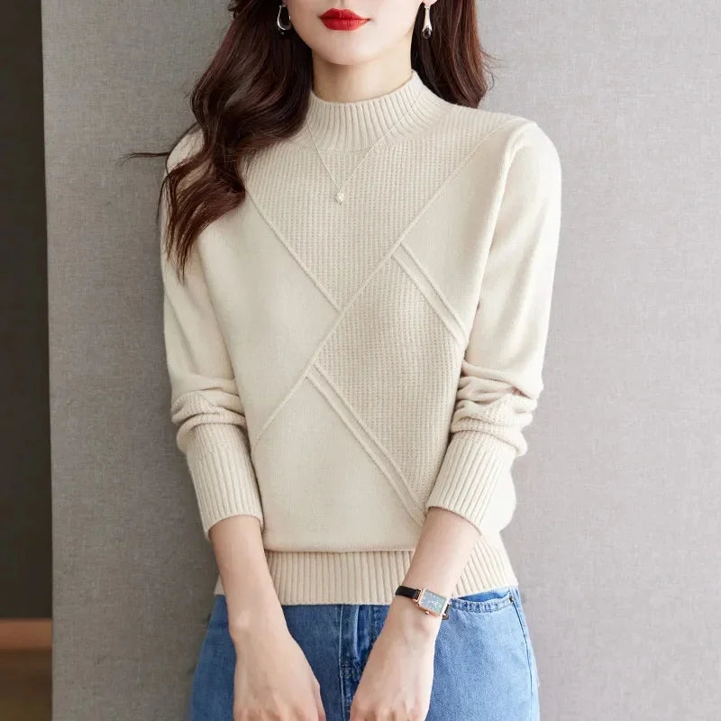 Veronica Women’s Pullover Sweater – Soft Cotton Blend with Mock Neck