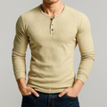 Ellias Men’s Textured Long Sleeve Pullover – Waffle Knit Henley Pullover