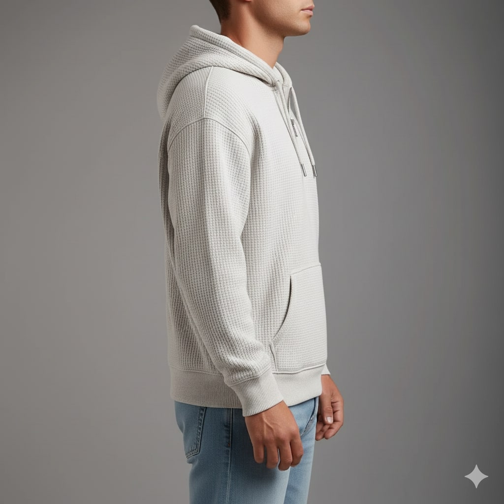 Charles Men’s Waffle Hoodie – Soft Waffle-Knit Half-Zip Sweater for Casual Layering