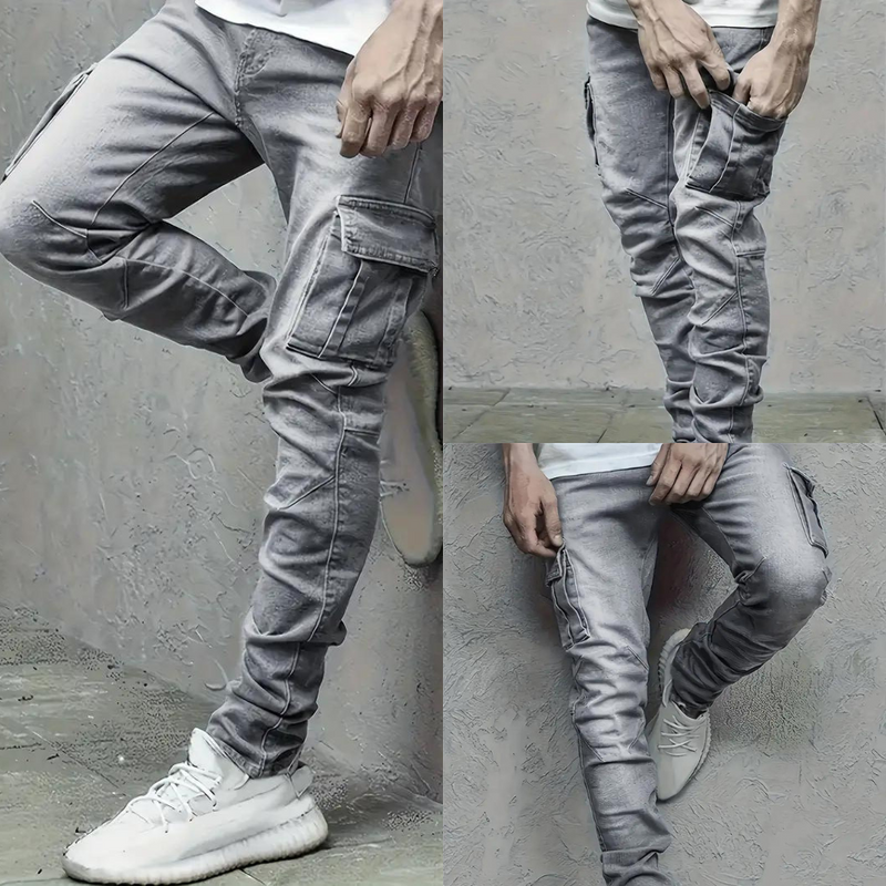 Silas Men’s Cargo Pants – Slim Fit Stretch Denim with Tactical Pocket Detailing
