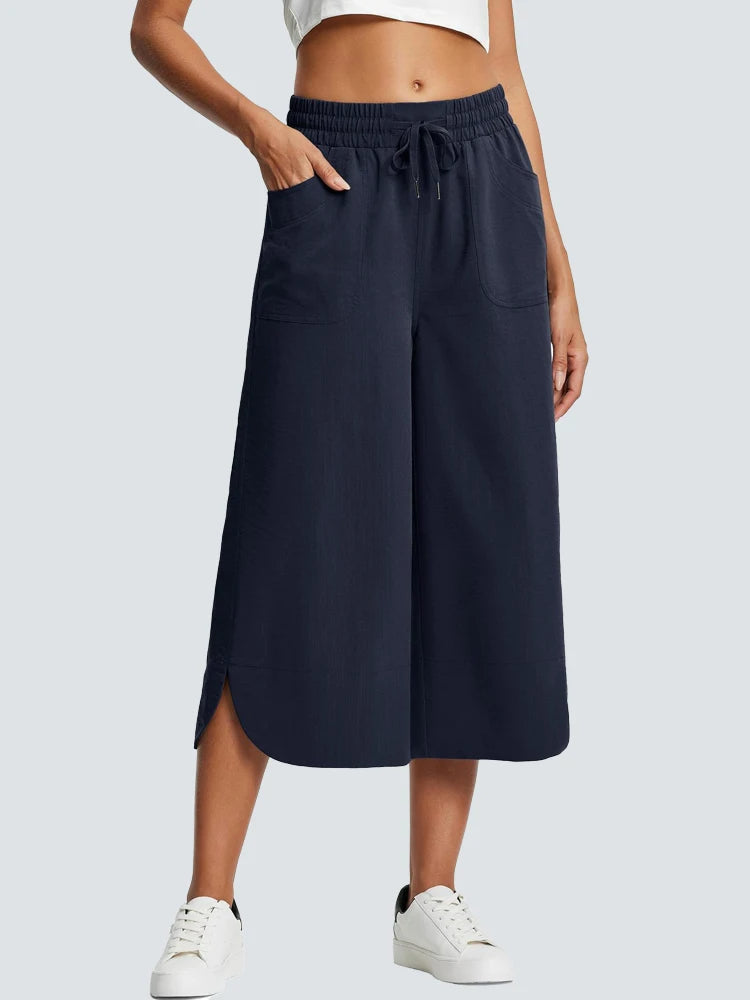 Milan Lightweight Cotton‑Blend Wide‑Leg Capri – Mid‑Calf, Smooth Elastic Waistband