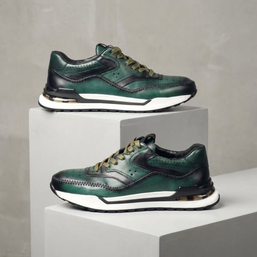 Luciano Men's Leather Oxford Sneakers – Casual Lace Up Dress Sneakers