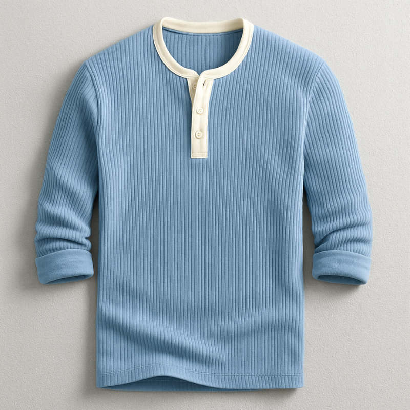 Logan Men's Henley Long Sleeve Shirt – Waffle Knit Cotton Blend Pullover