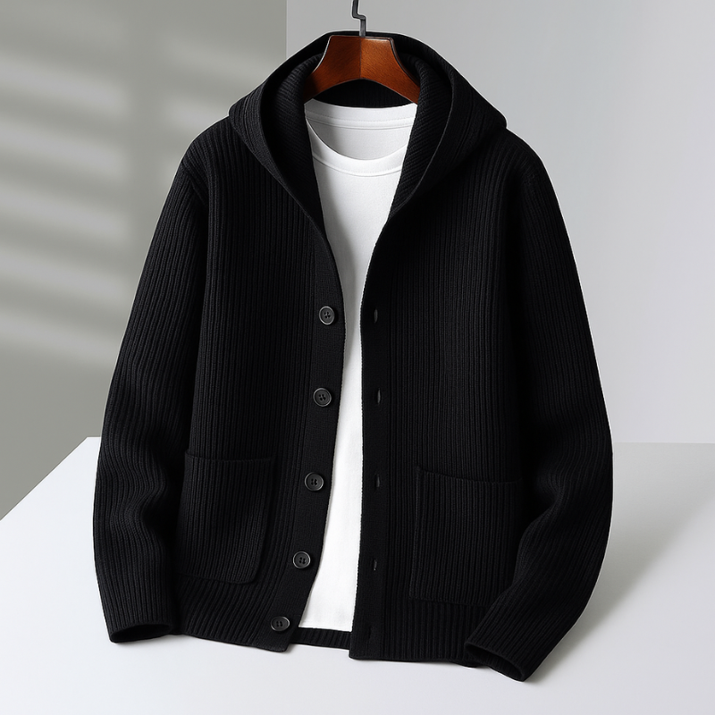 Jimmy Men’s Knit Cardigan Sweater – Wool Blend Button-Up with Hooded Design