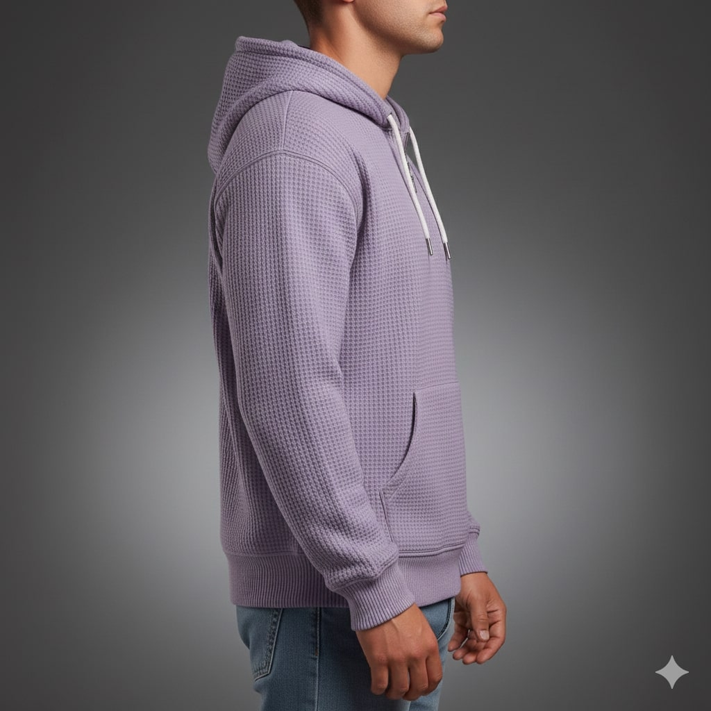 Charles Men’s Waffle Hoodie – Soft Waffle-Knit Half-Zip Sweater for Casual Layering