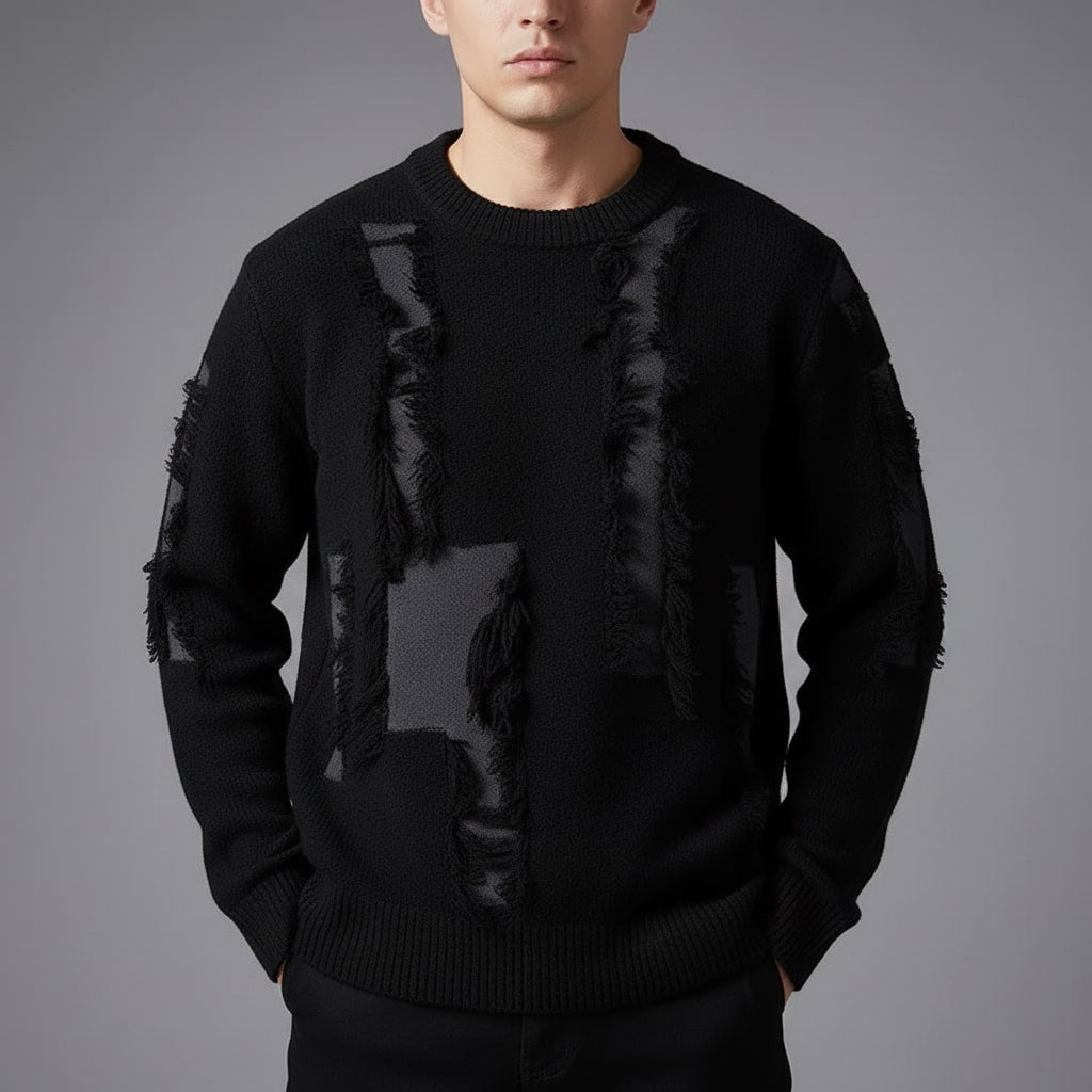 Aiden Distressed Men’s Sweater – Textured Knit Pullover with Edgy Frayed Detailing