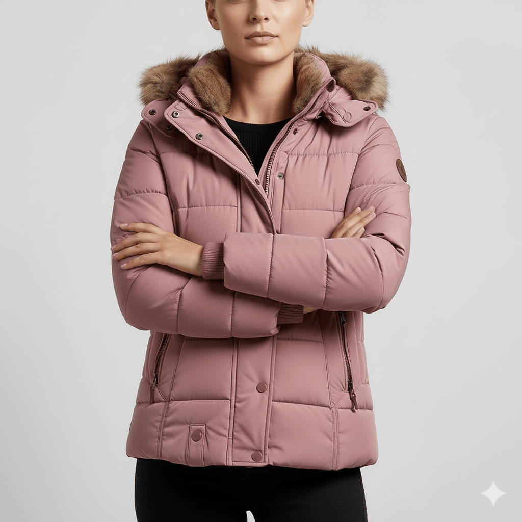 Veronica Women’s Puffer Jacket – Quilted Winter Coat with Detachable Fur Hood