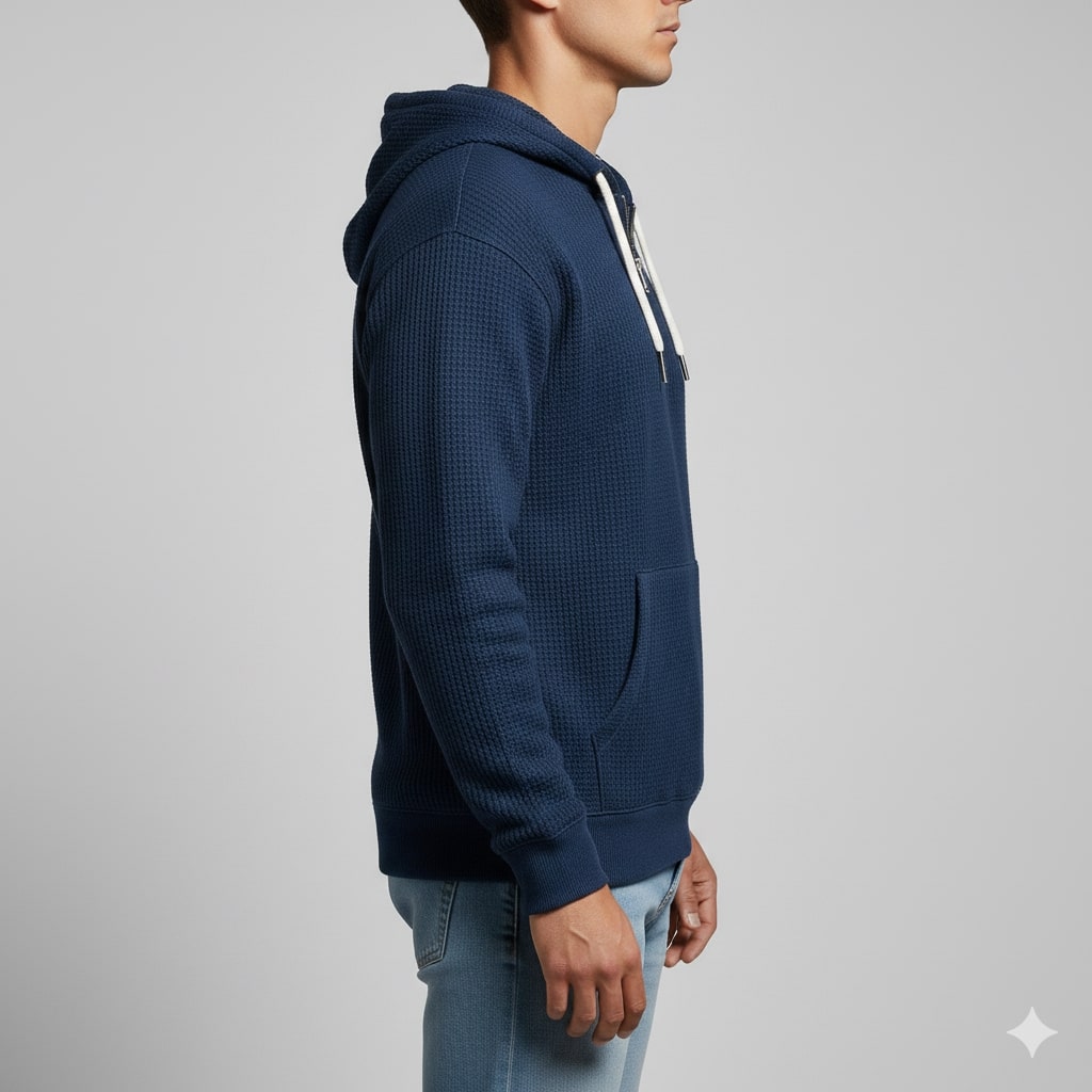 Charles Men’s Waffle Hoodie – Soft Waffle-Knit Half-Zip Sweater for Casual Layering