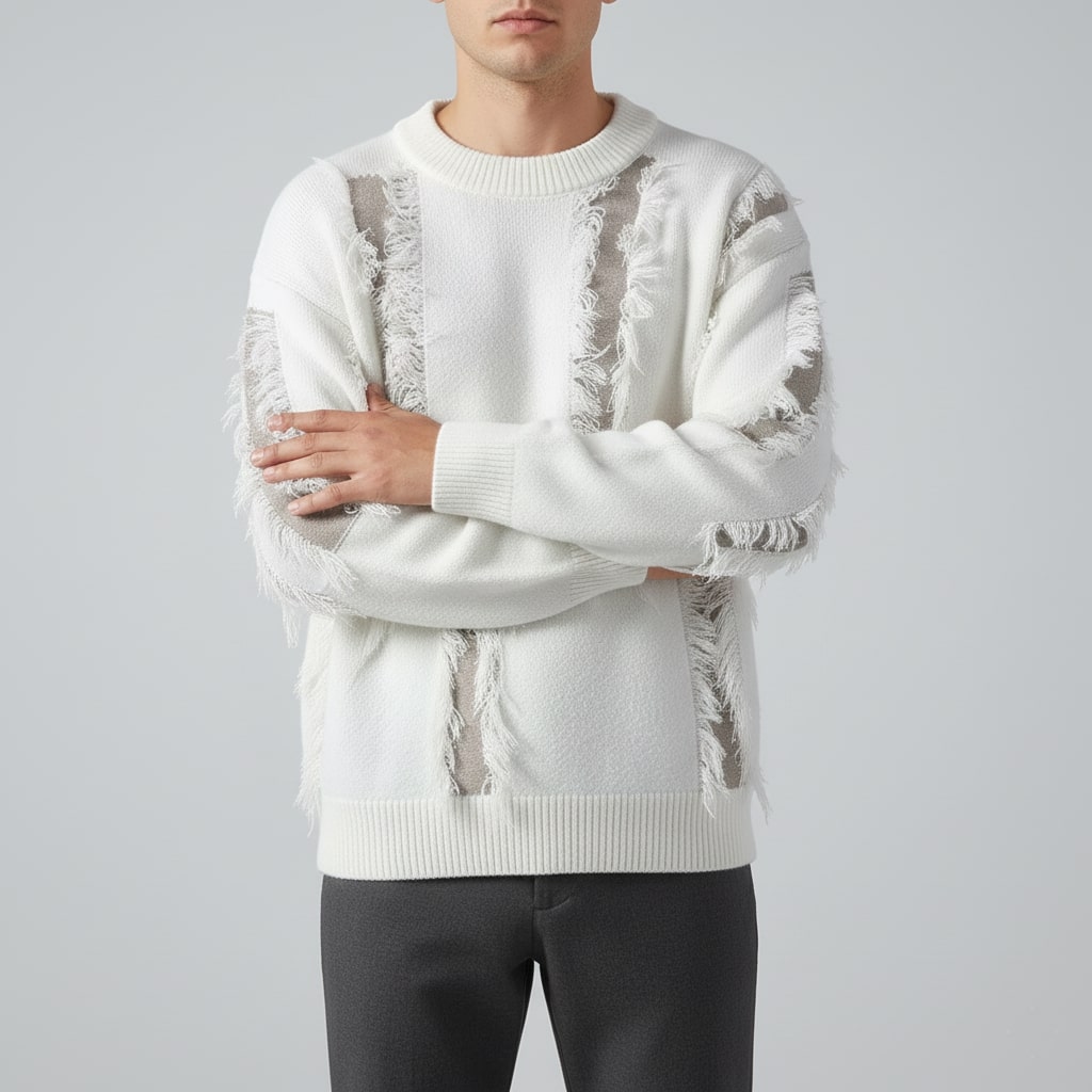 Aiden Distressed Men’s Sweater – Textured Knit Pullover with Edgy Frayed Detailing