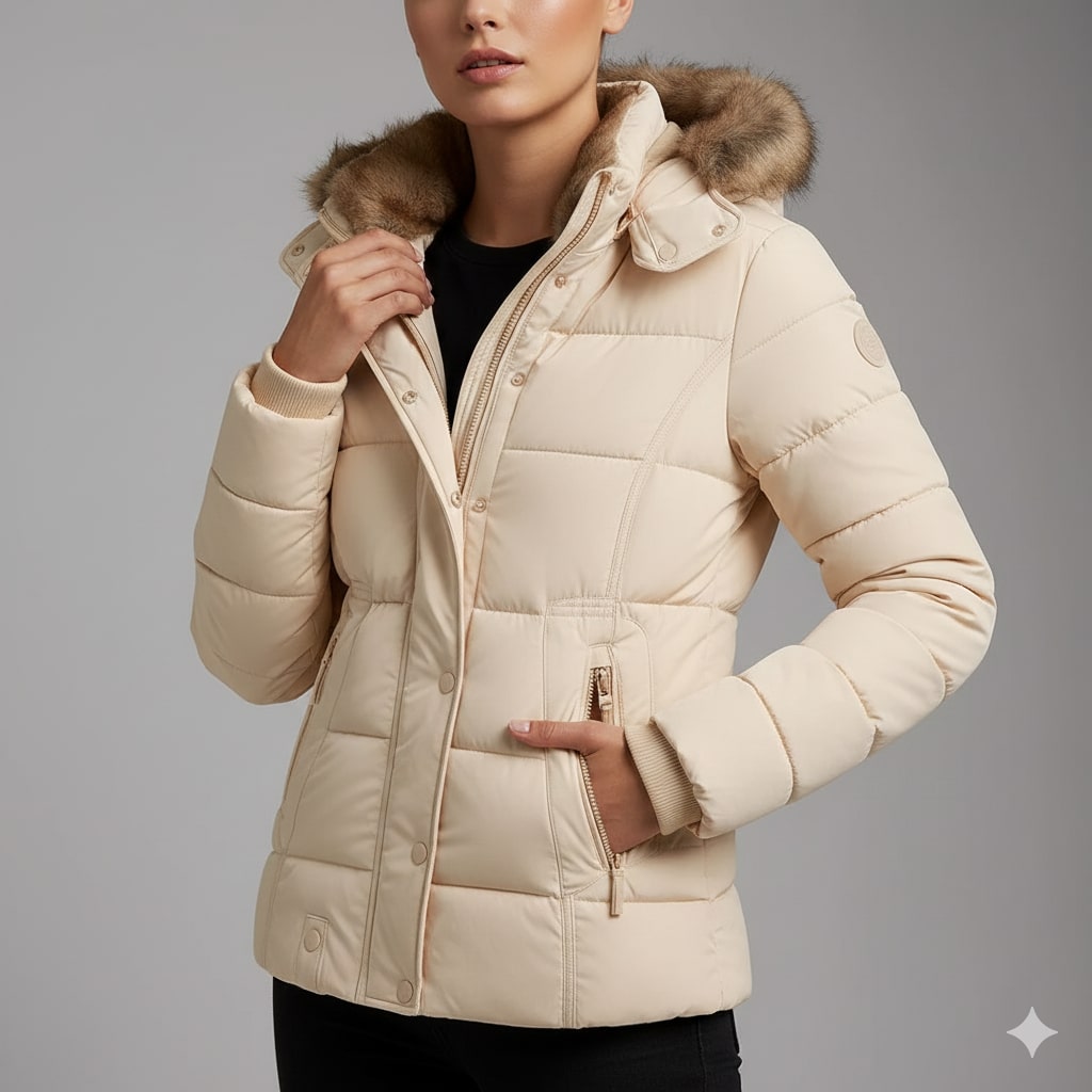 Veronica Women’s Puffer Jacket – Quilted Winter Coat with Detachable Fur Hood