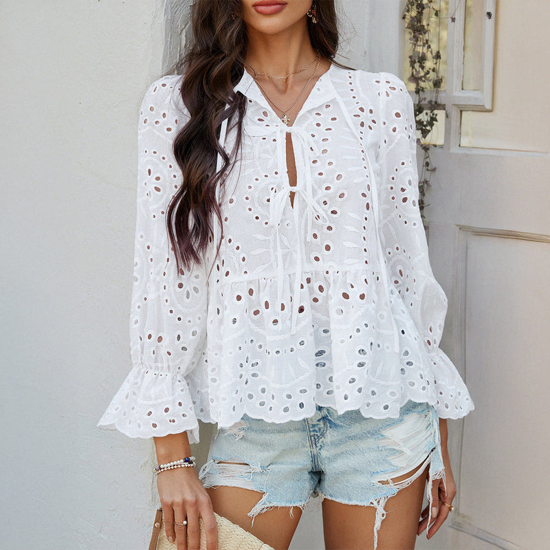 Ronan Lace Pleated Casual Boho Top