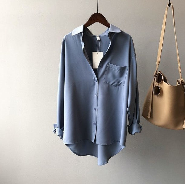 Giada Silk Drape Blouse – Lightweight Satin Shirt for Polished Everyday Looks