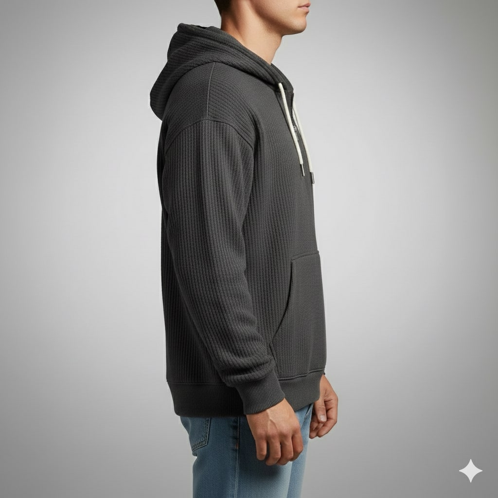 Charles Men’s Waffle Hoodie – Soft Waffle-Knit Half-Zip Sweater for Casual Layering