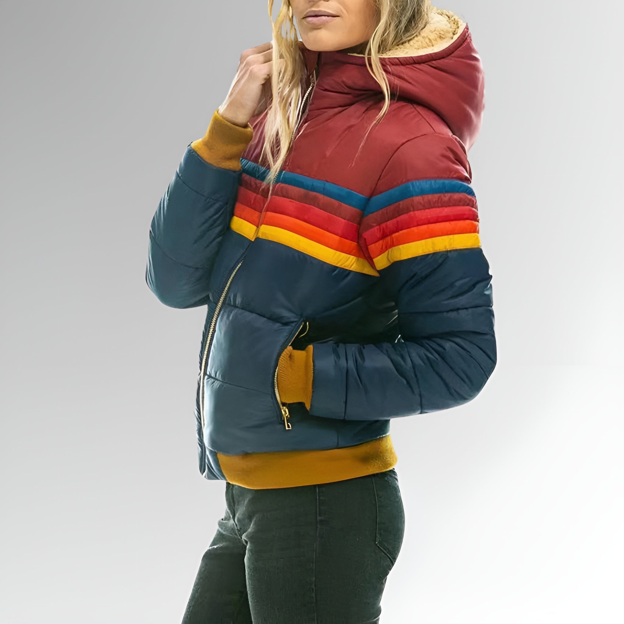 Marrielle Women’s Zip Up Jacket – Casual Rainbow Stripe Track Jacket
