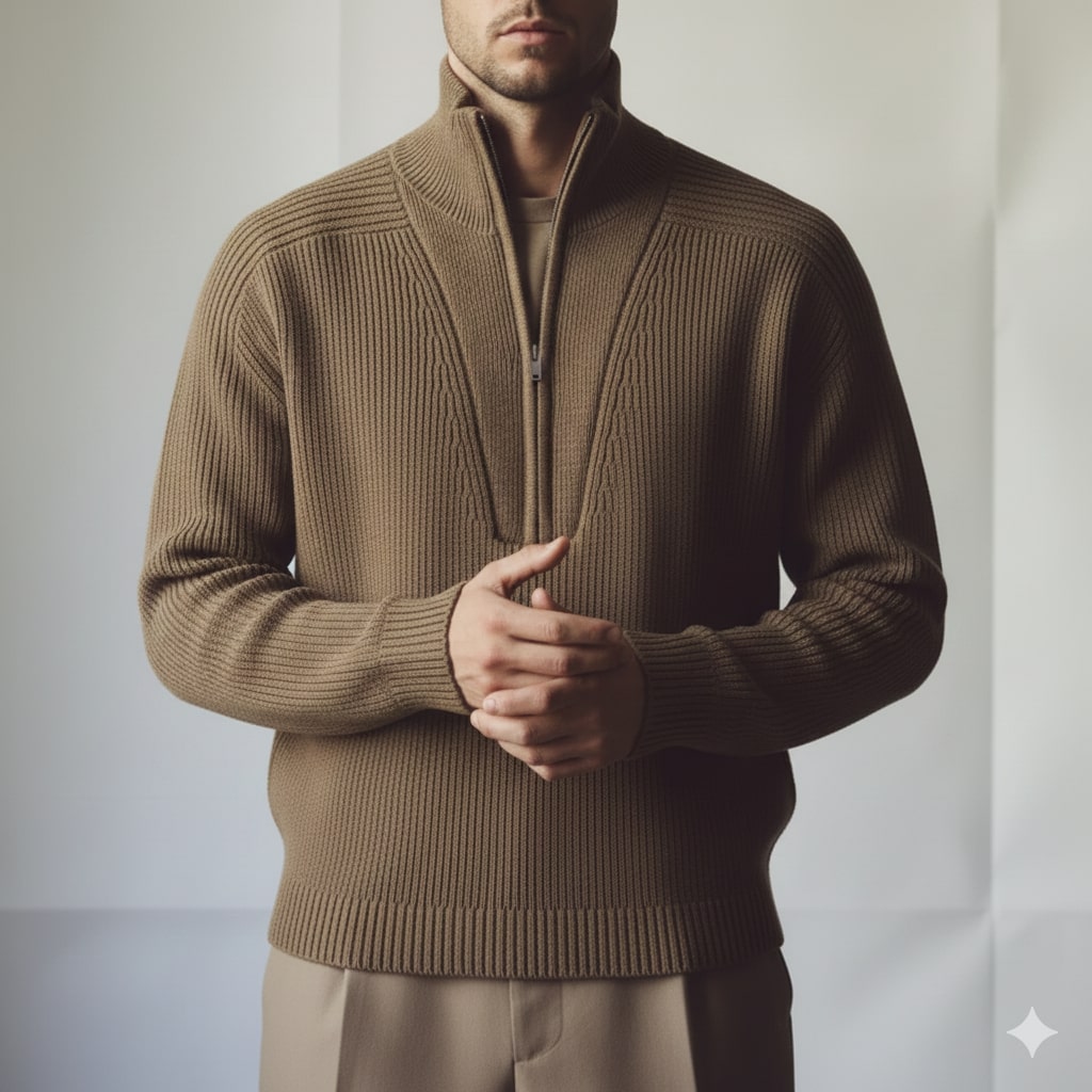 Kennan Men’s Knitted Sweater – Half Zip Stand-Collar Pullover