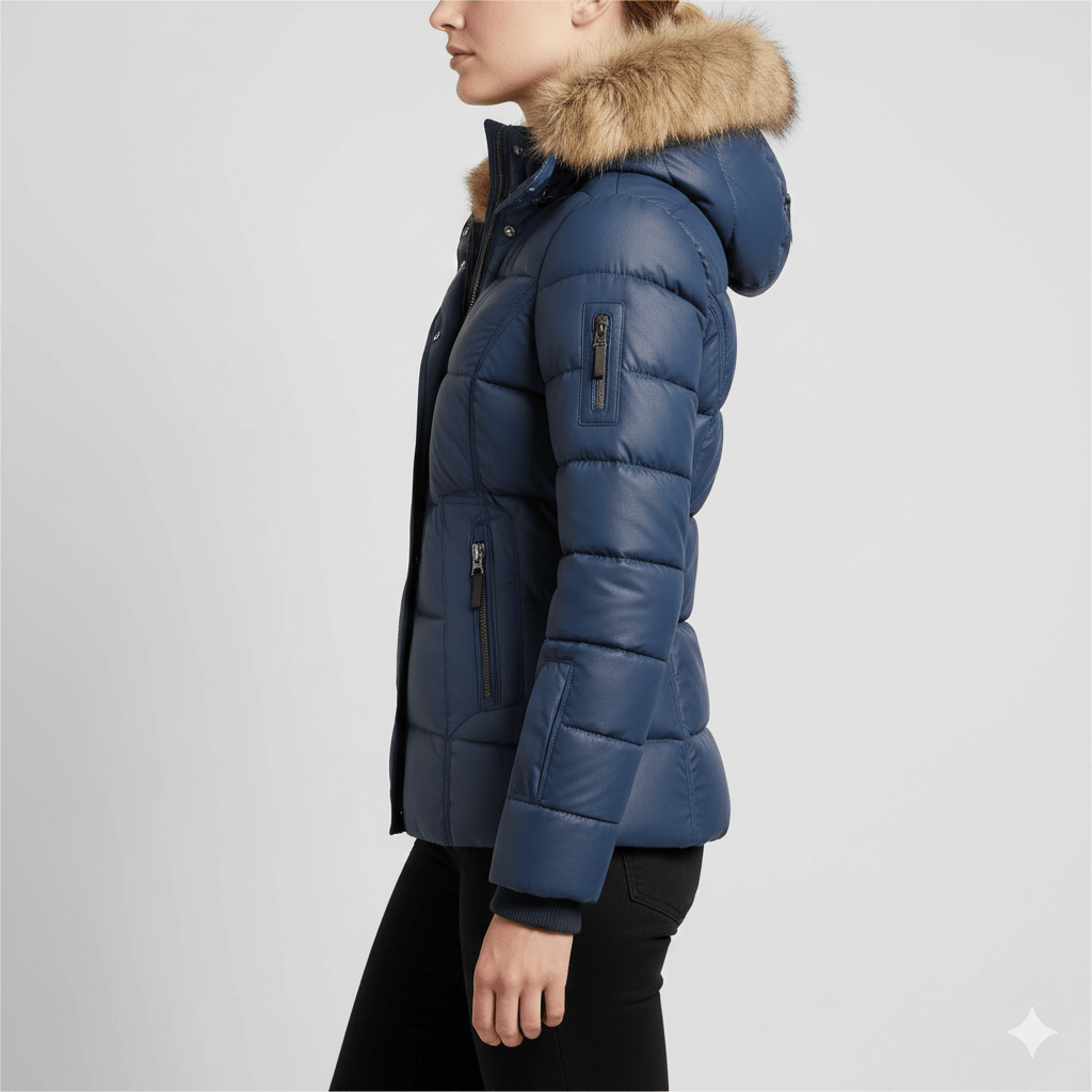 Veronica Women’s Puffer Jacket – Quilted Winter Coat with Detachable Fur Hood