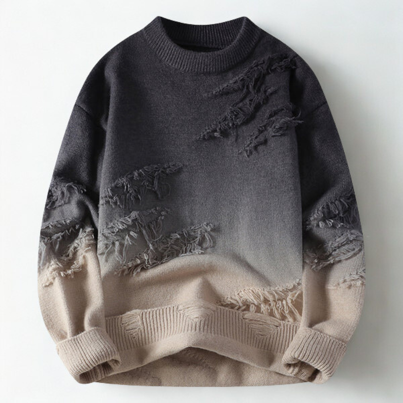 Hype Ombre Men’s Wool Sweater – Gradient Crew Neck Pullover for Fall