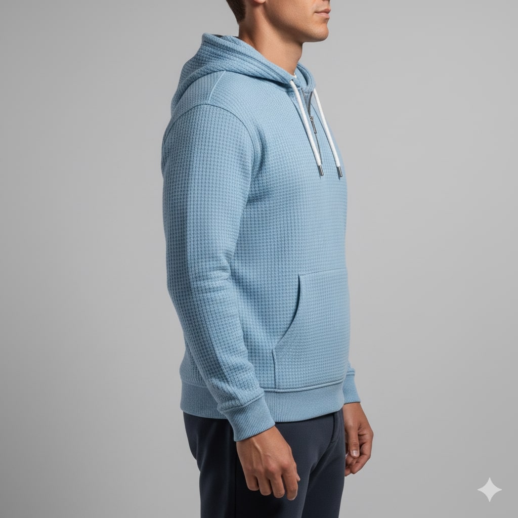 Charles Men’s Waffle Hoodie – Soft Waffle-Knit Half-Zip Sweater for Casual Layering