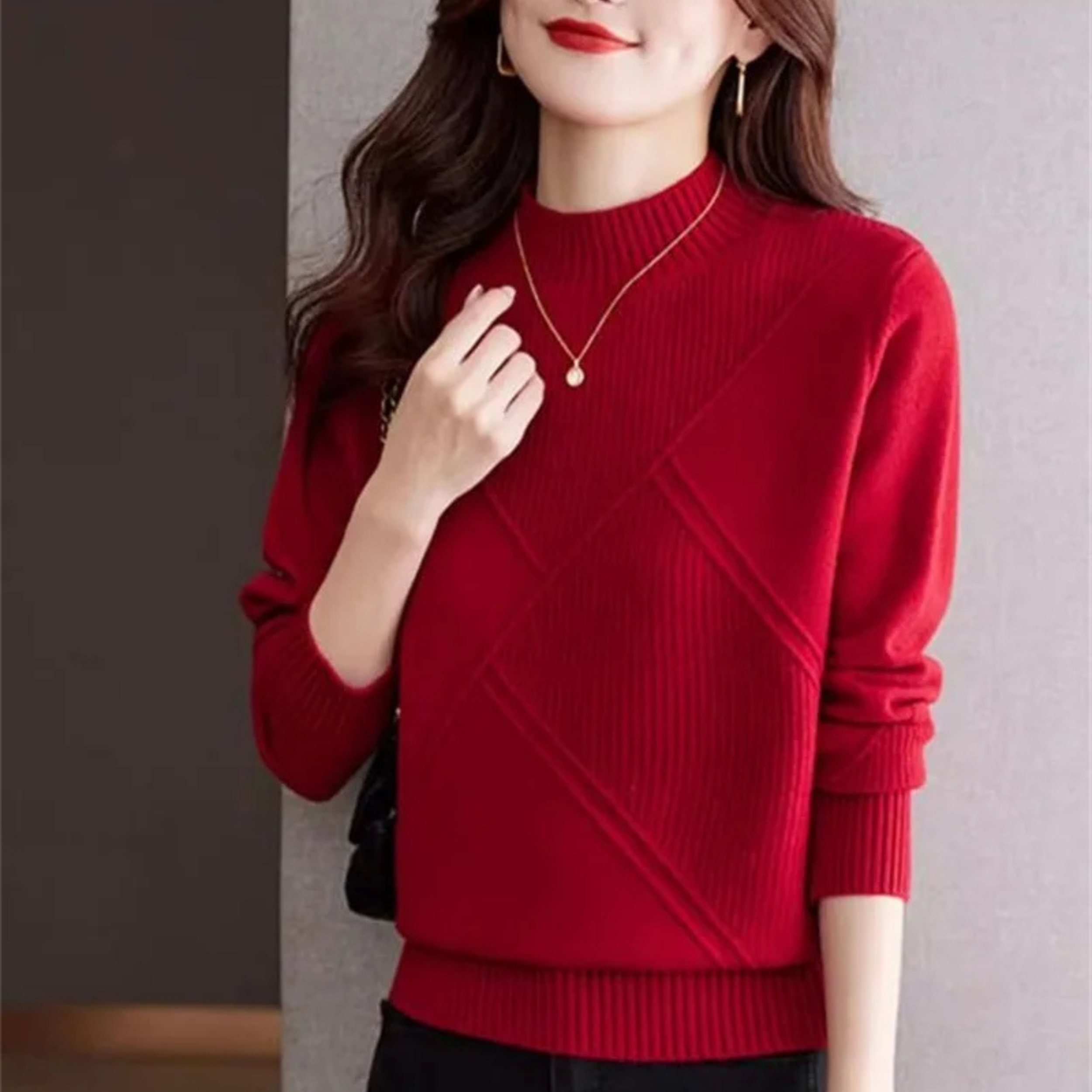Veronica Women’s Pullover Sweater – Soft Cotton Blend with Mock Neck
