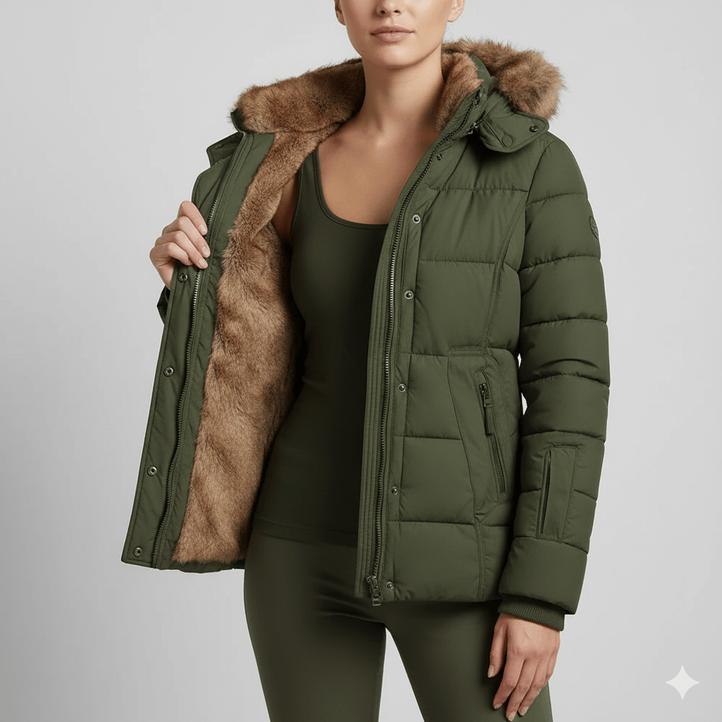 Veronica Women’s Puffer Jacket – Quilted Winter Coat with Detachable Fur Hood