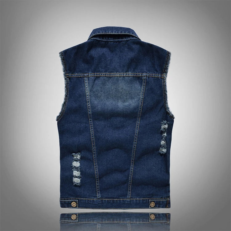 Luigi Distressed Denim Vest – Rugged Sleeveless Layer for Edgy Street Looks