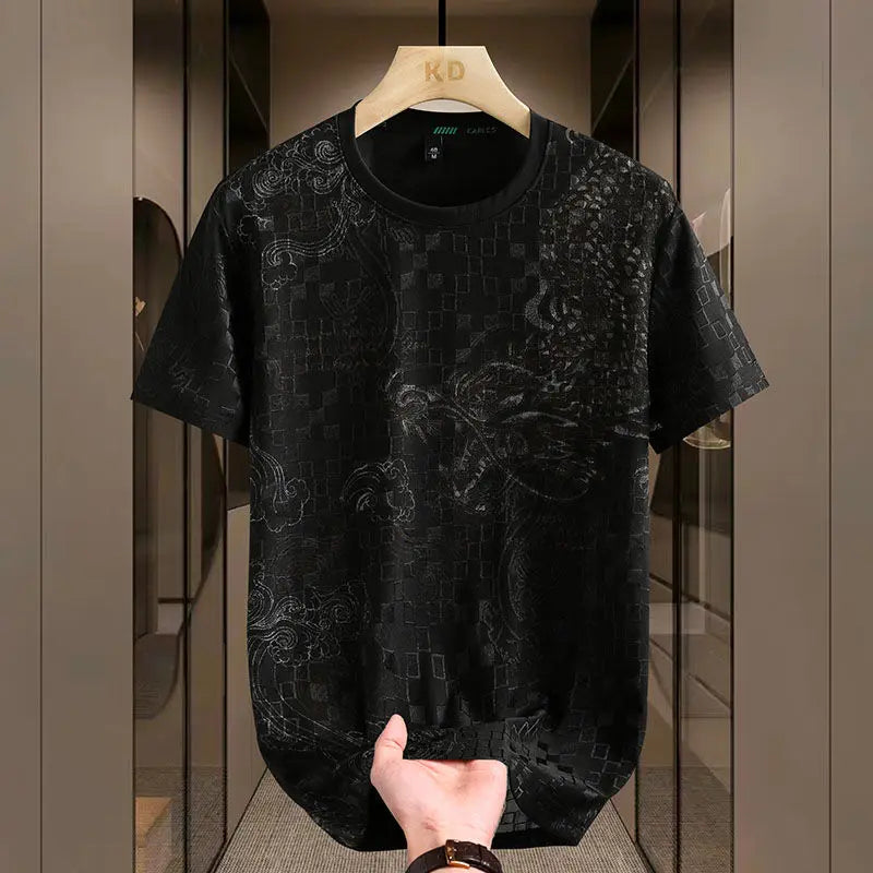 Ethan Men’s T-Shirt – Ice Silk Tee with Tonal Dragon Embroidery