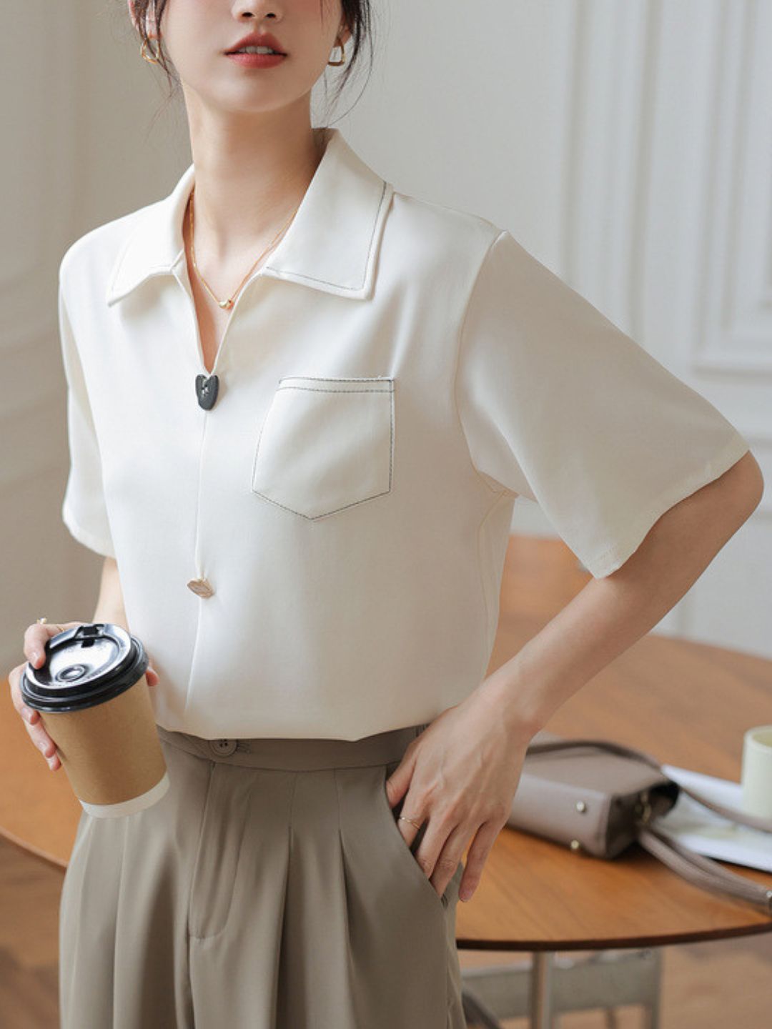 Indie Short Sleeve V-Neck Blouse
