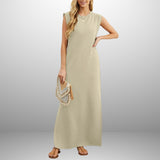 Elena Wrinkle-Free Slit Maxi Dress – Lightweight Summer Dress with Pockets & Flowing Fit
