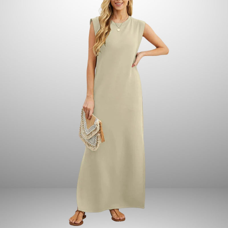 Elena Wrinkle-Free Slit Maxi Dress – Lightweight Summer Dress with Pockets & Flowing Fit