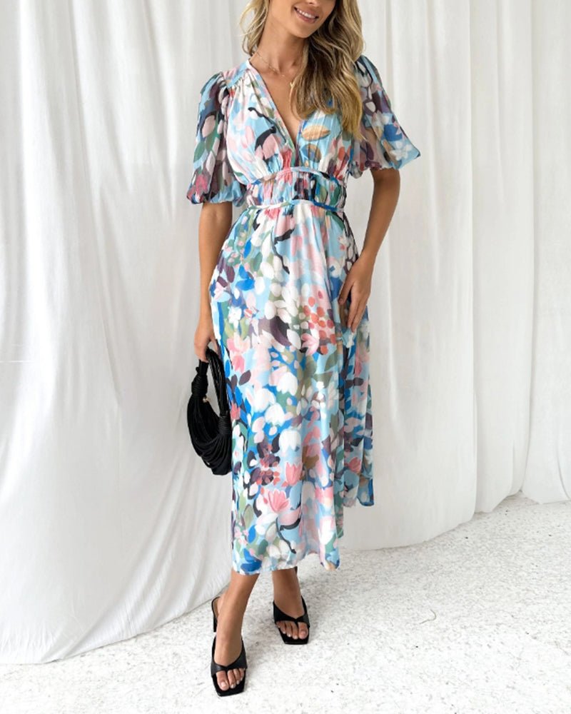 Celeste Floral V‑Neck Dress – Elegant Floral V‑Neck Dress with Flowing Silhouette