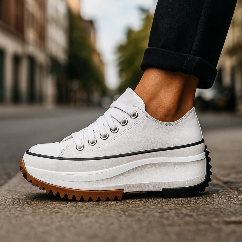 Raiza Women’s Leather Platform Sneakers – Retro Style with Cushioned Sole