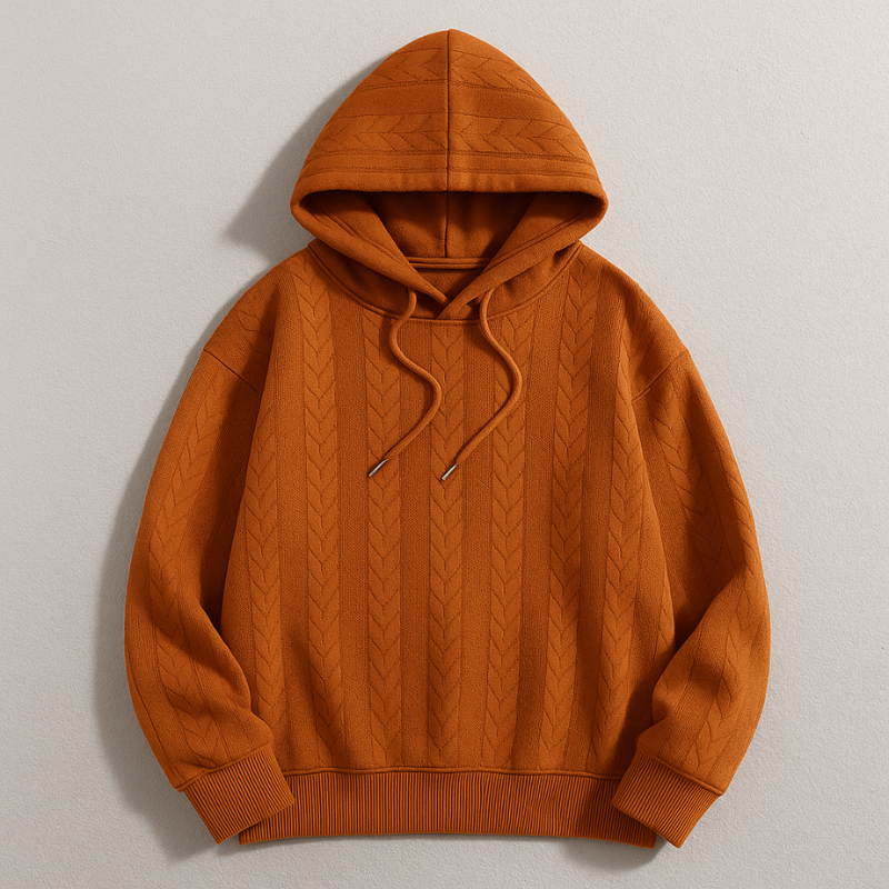 Edmund Men’s Cable Knit Hoodie – Textured Cotton Sweater