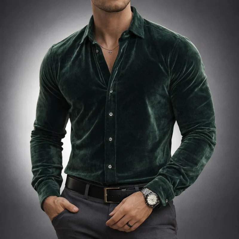Moivi Men’s Shirt – Velvet Long Sleeve Button-Up Shirt