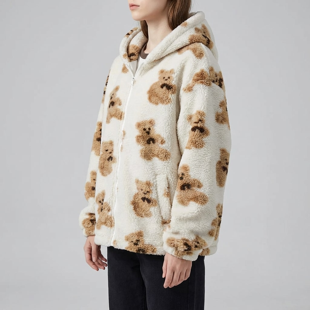 Maine Women’s Sherpa Jacket – Oversized Fleece Hooded Teddy Jacket with Full Zip