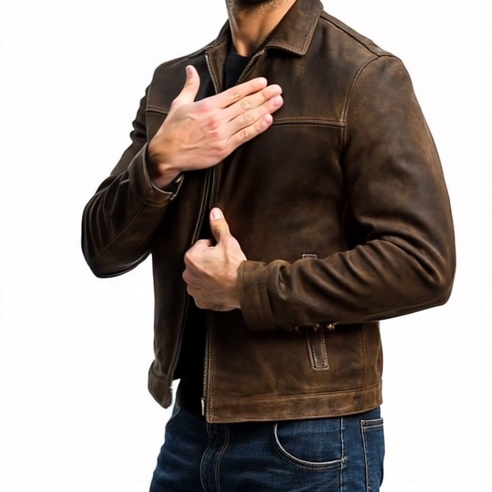 Weston Men’s Leather Jacket – Slim Fit Zipper Design with Classic Detailing