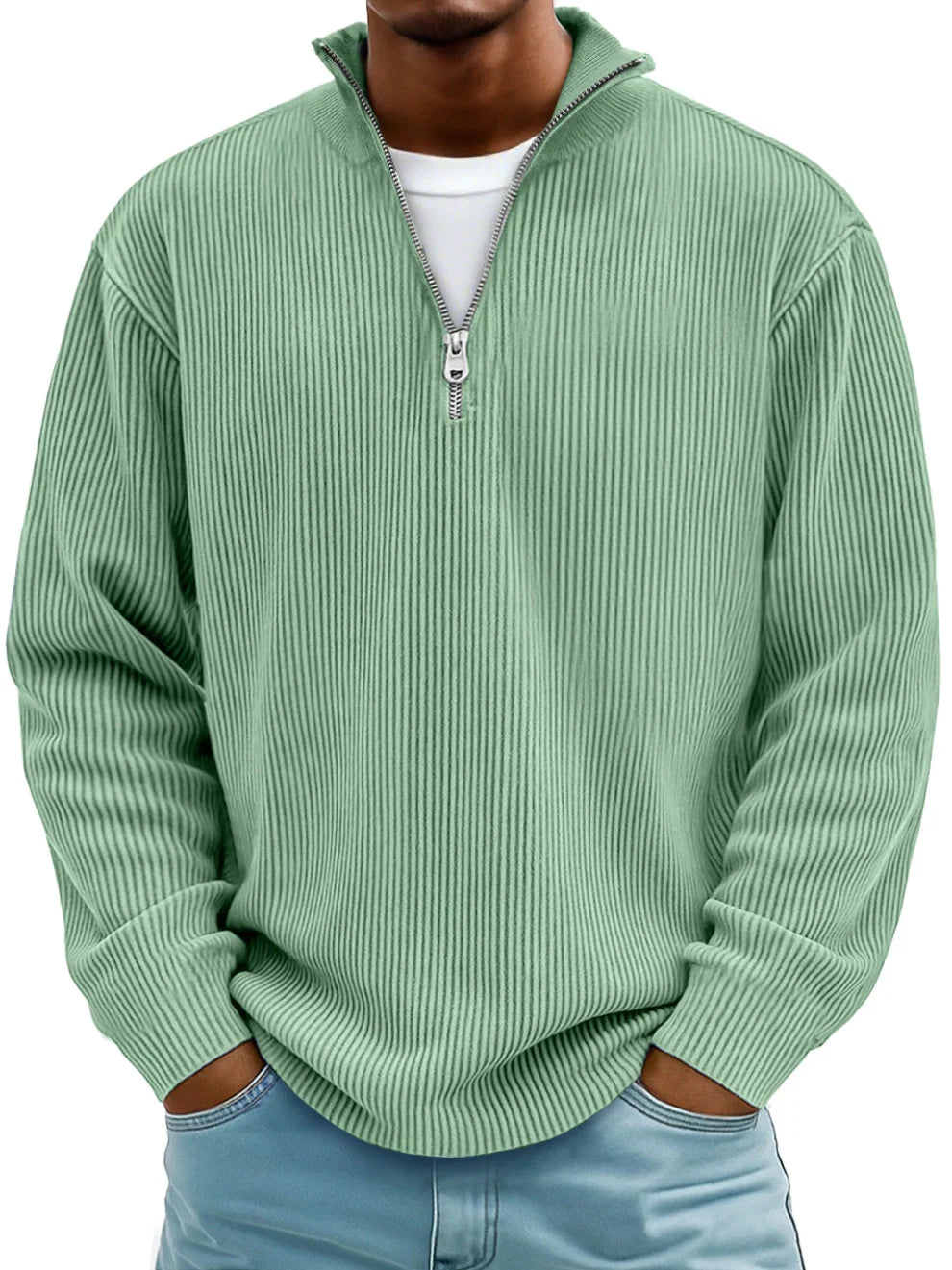 Ramon Men’s Half Zip Sweater – Ribbed Knit Pullover with Relaxed Fit