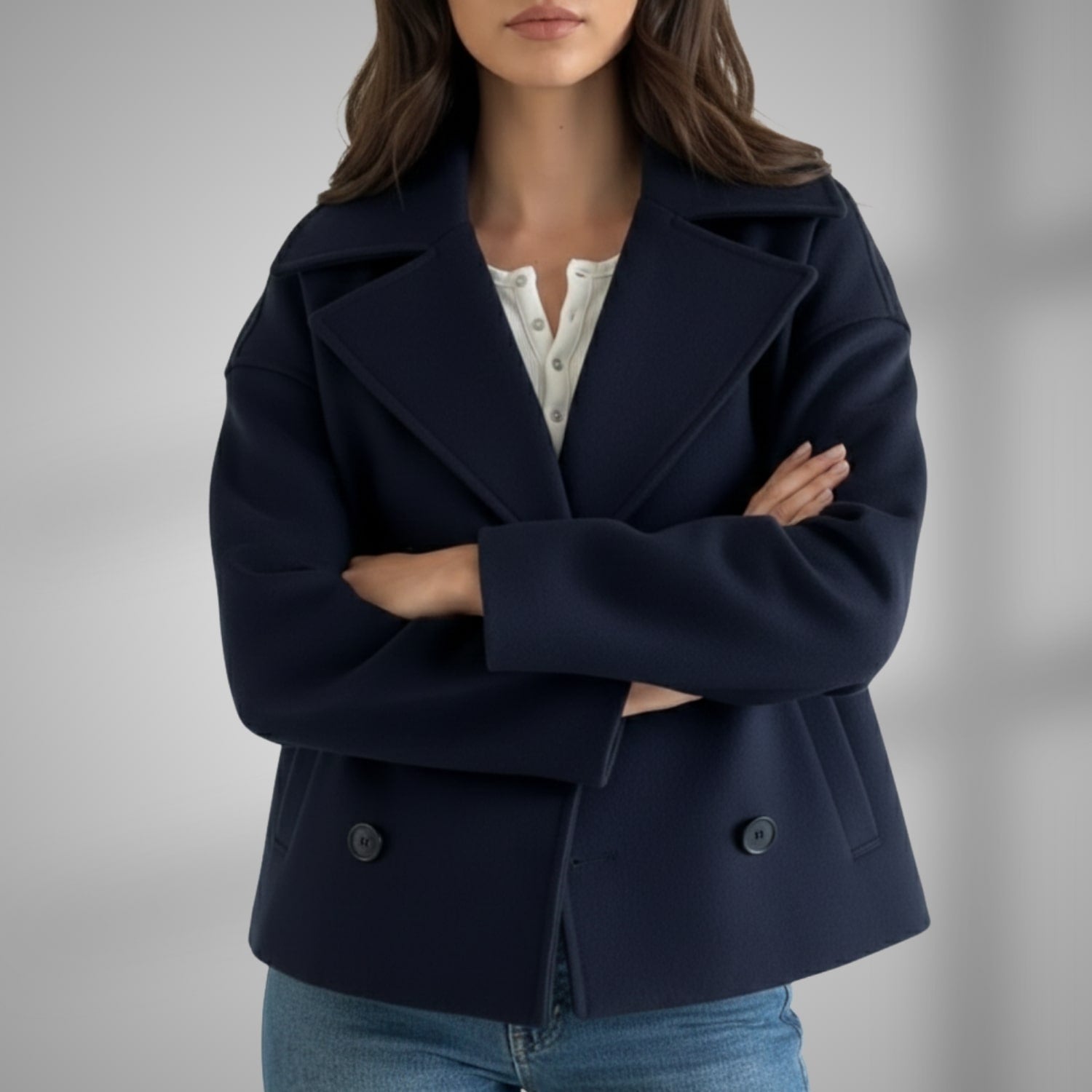 Noemi Women’s Trench Coat – Double-Breasted Cropped Cotton-Blend Jacket