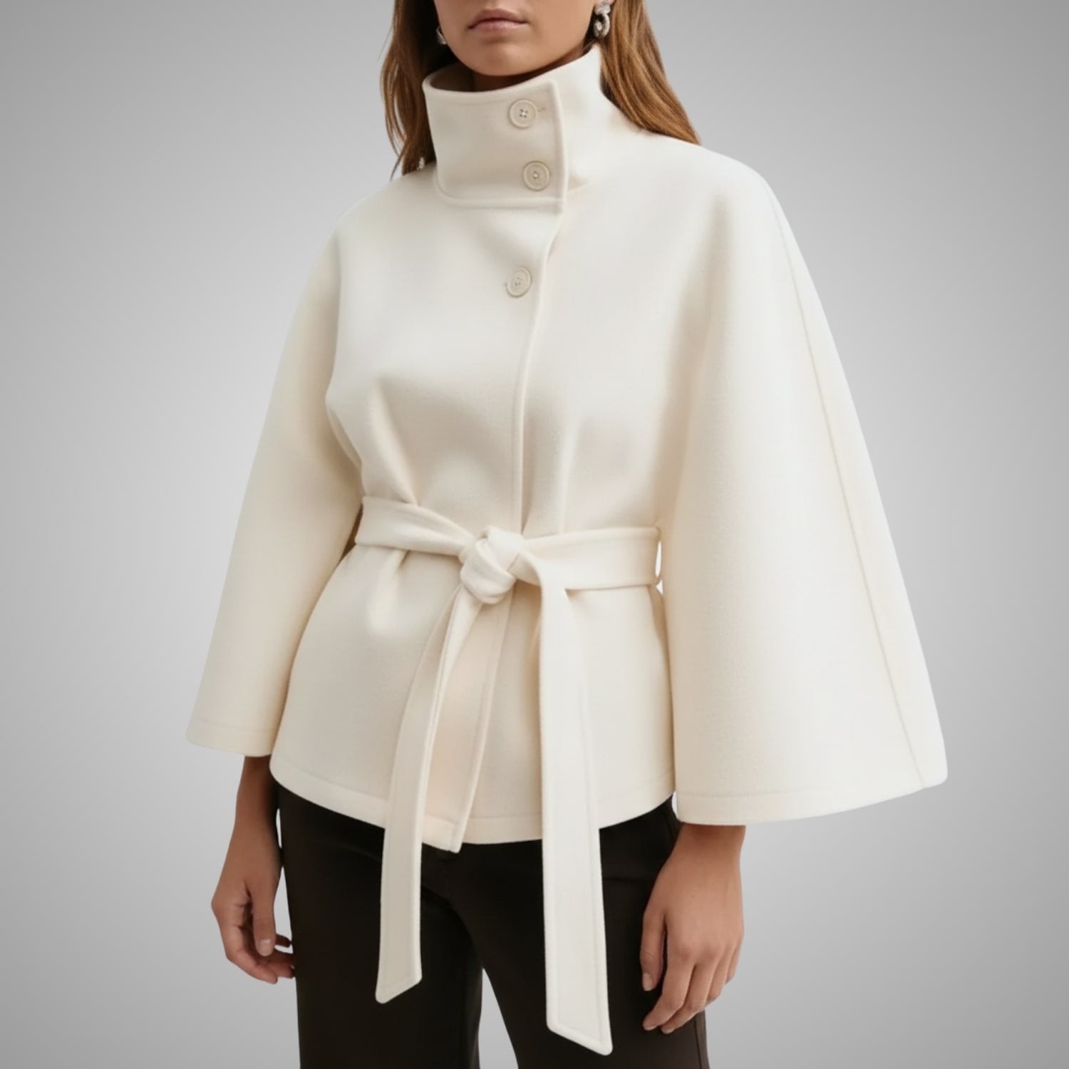 Sloane Women’s Lightweight Jacket – High Collar Coat with Flared Cape Sleeves Design