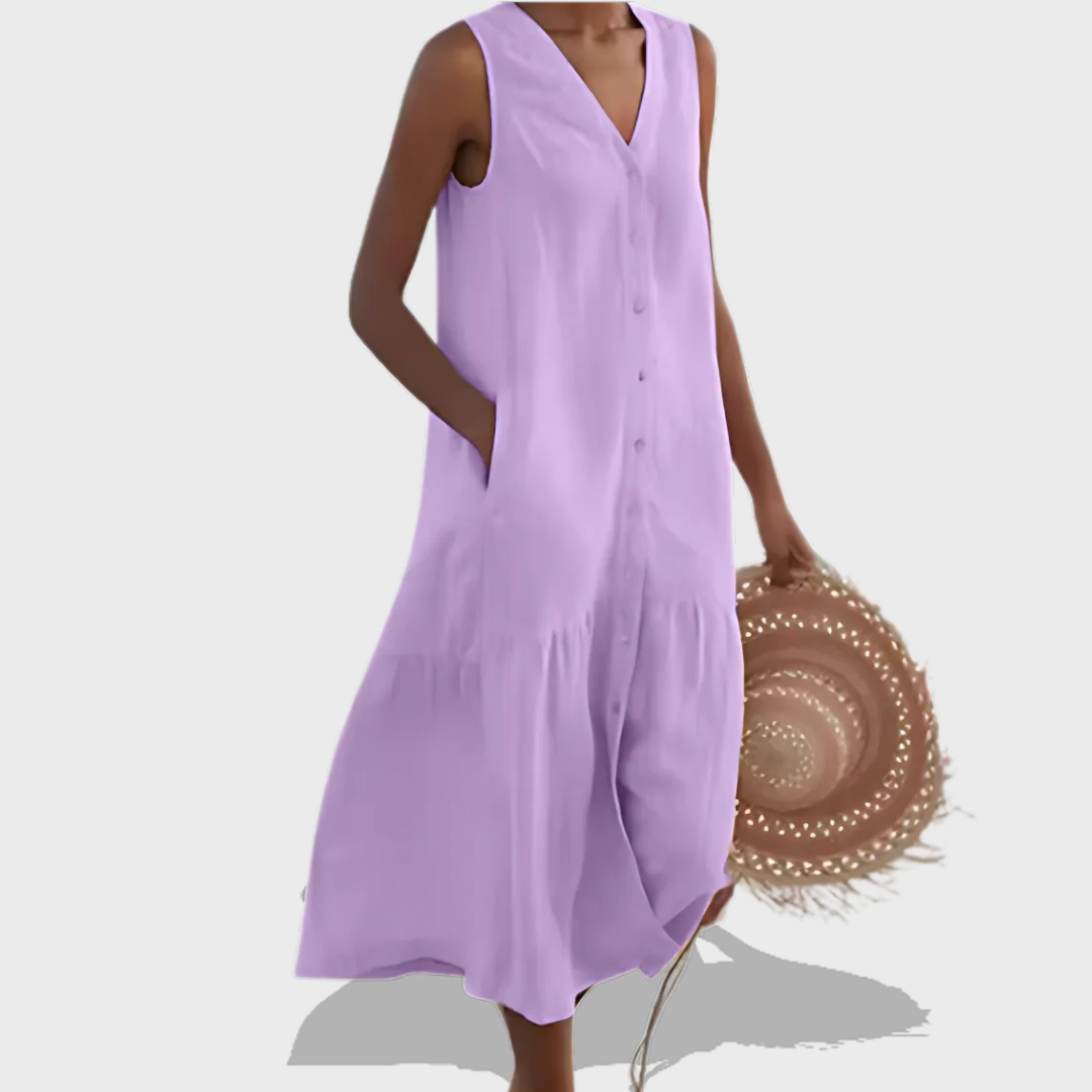 Kaia Relaxed Pocket Shirt Dress – Breathable Sleeveless Design for Warm Days